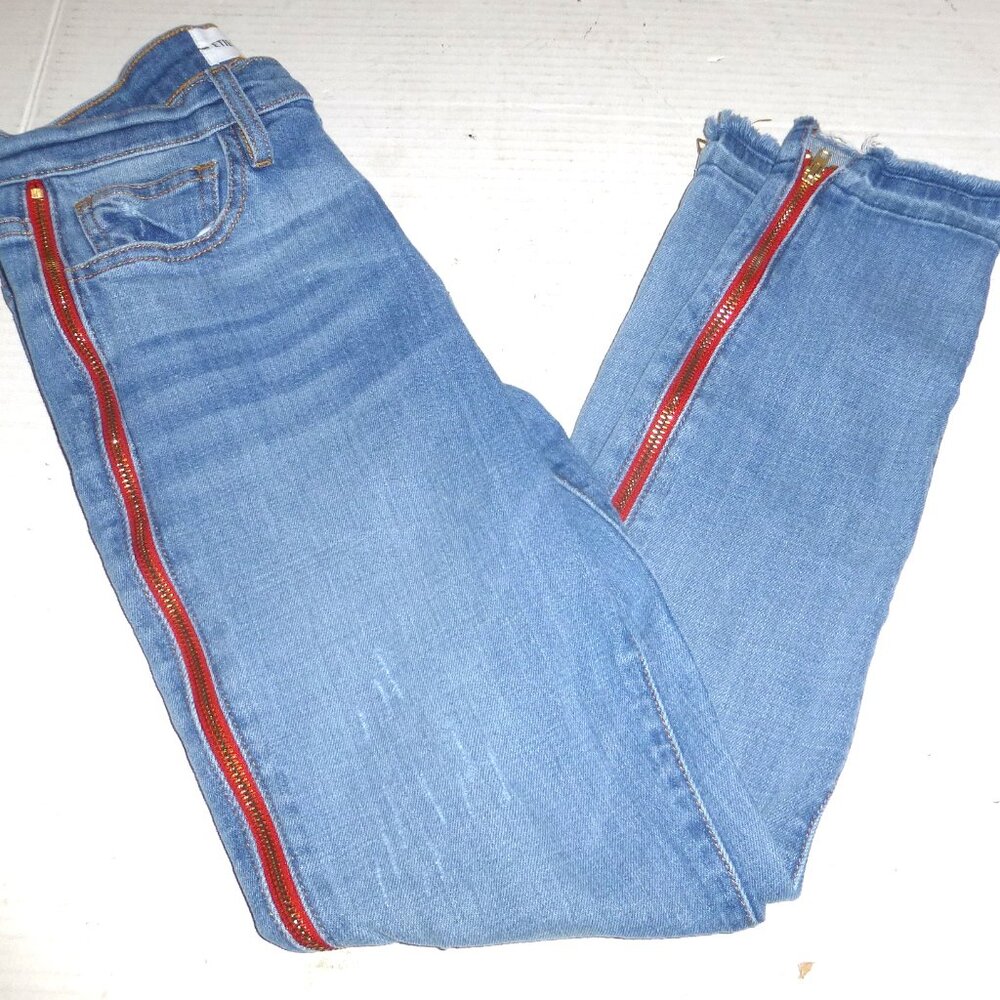 Etienne Marcel Women's Red Side Zip Stripe Jeans NO WAIST SIZE TAG PLEASE READ